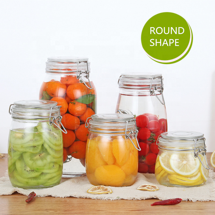 Hot sale 750ml round glass jar 25oz clip jar with clamp lid