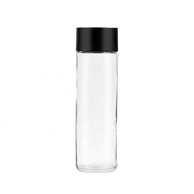 Empty transparent round 12 oz 350ml high flint juice drink beverage mineral water voss glass bottle with screw plastic black lid