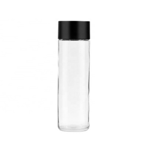 Empty transparent round 12 oz 350ml high flint juice drink beverage mineral water voss glass bottle with screw plastic black lid