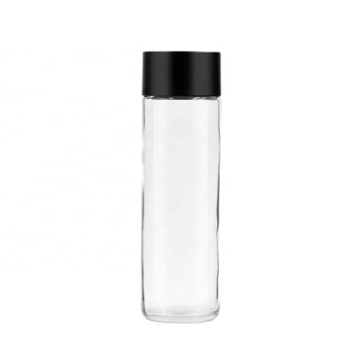 Empty transparent round 12 oz 350ml high flint juice drink beverage mineral water voss glass bottle with screw plastic black lid