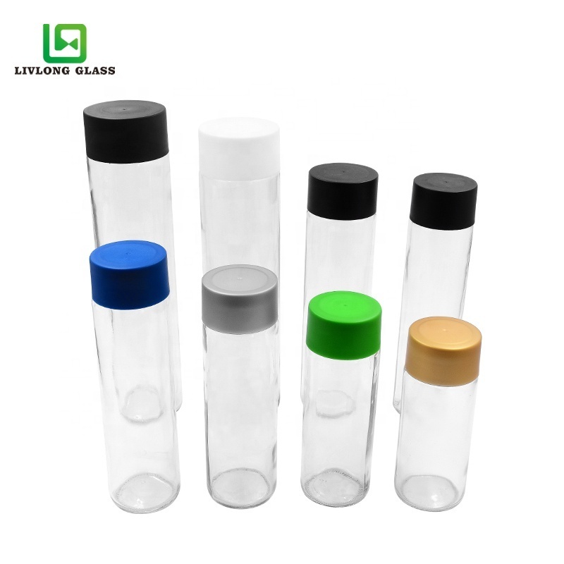 Wholesale 250ml 300ml 350ml 400ml 500ml 750ml 800ml clear round voss drinking glass water bottle with screw cover