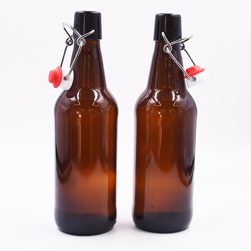 500ml 16 oz Home Amber Glass Beer Bottles with Flip Swing Top Caps