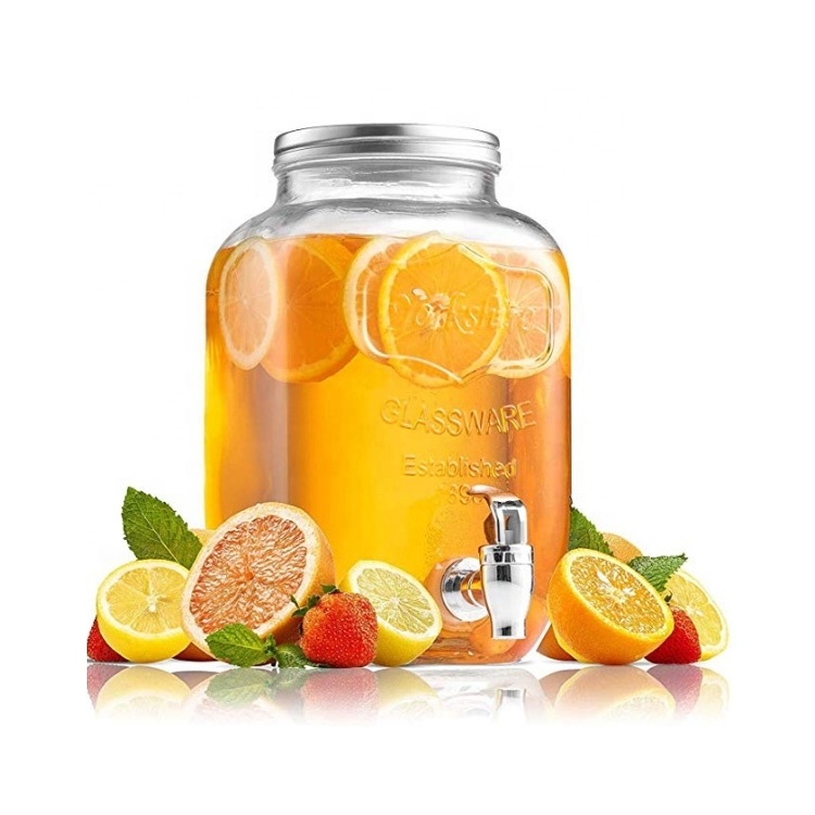 Retro style 1 gallon airtight Glass Beverage Dispenser Mason Jar with Spigot for drinks cold pressed juice wine