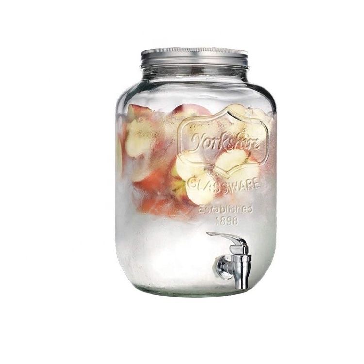 Retro style 1 gallon airtight Glass Beverage Dispenser Mason Jar with Spigot for drinks cold pressed juice wine