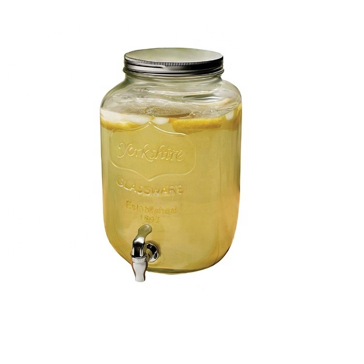 Retro style 1 gallon airtight Glass Beverage Dispenser Mason Jar with Spigot for drinks cold pressed juice wine