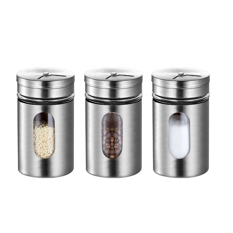 80ml salt jars 90ml pepper bottle 3oz empty kitchen spice glass container with stainless steel protective sleeve sifter hole lid