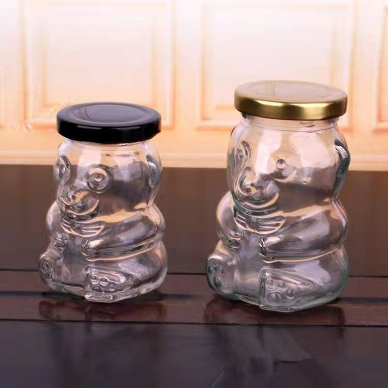 250ml 8 oz Clear Teddy Bear Shape Glass Honey Jars with Metal Lug Lids Decorative Glass Jar Honey candy gift packaging container