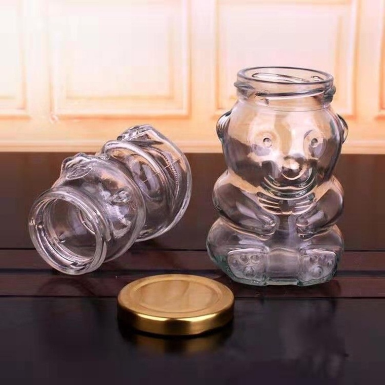 250ml 8 oz Clear Teddy Bear Shape Glass Honey Jars with Metal Lug Lids Decorative Glass Jar Honey candy gift packaging container