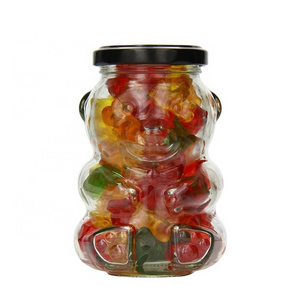 hot sale soy candle container 250ml cute teddy bear packaging 8oz honey jam airtight glass food jar with metal lug caps