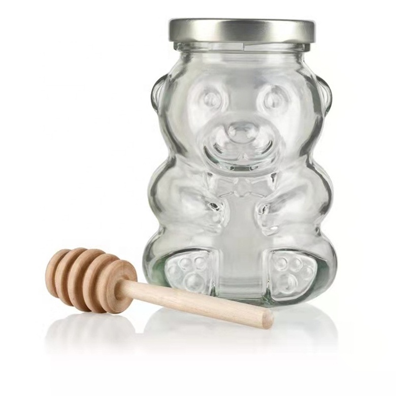 250ml 8 oz Clear Teddy Bear Shape Glass Honey Jars with Metal Lug Lids Decorative Glass Jar Honey candy gift packaging container