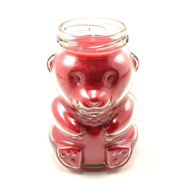 hot sale soy candle container 250ml cute teddy bear packaging 8oz honey jam airtight glass food jar with metal lug caps