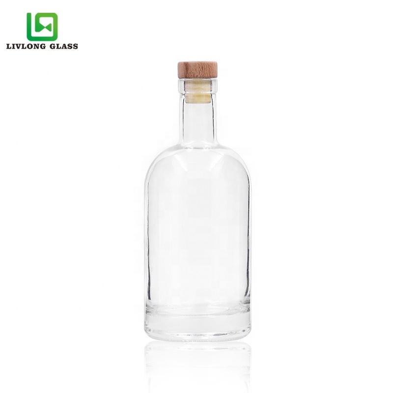 100ml 200ml 375ml 500ml 750ml 1000ml clear round empty flint glass liquor wine Whisky Vodka tequila bottle with sealed cork lid