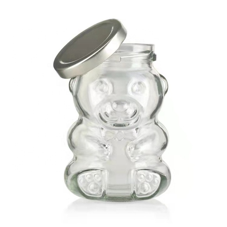 250ml 8 oz Clear Teddy Bear Shape Glass Honey Jars with Metal Lug Lids Decorative Glass Jar Honey candy gift packaging container