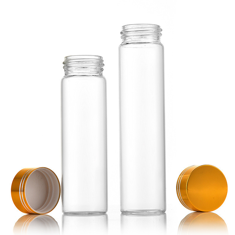 Wholesale 80mm 100mm empty pre glass tube storage test tube smell proof container with metal/plastic lids