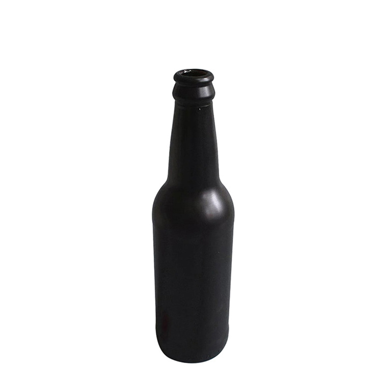 Screen Printing Eco-friendly 330ml 500ml Matte Black Frosted Custom Empty Glass Juice Beer Bottles With Crown Metal Caps