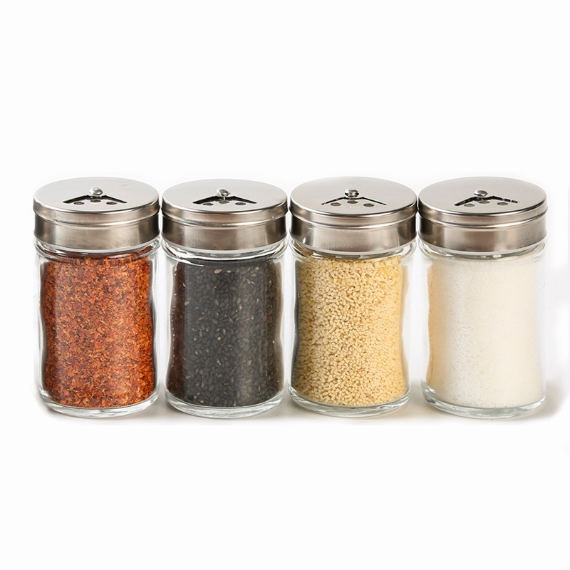 Wholesale 80ml small glass spice jar with multifunction stainless steel lid