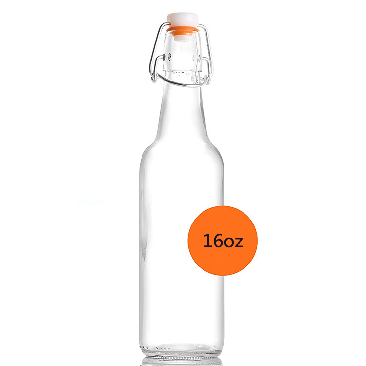 Wholesale custom recyclable 330ml 500ml 1000ml 1 liter clear glass juice beverage swing top glass beer bottles 500ml