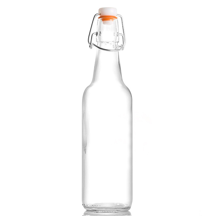 Wholesale custom recyclable 330ml 500ml 1000ml 1 liter clear glass juice beverage swing top glass beer bottles 500ml