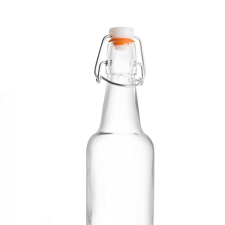 Wholesale custom recyclable 330ml 500ml 1000ml 1 liter clear glass juice beverage swing top glass beer bottles 500ml