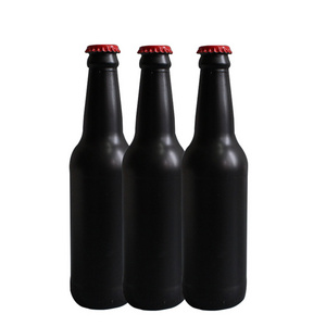 Screen Printing Eco-friendly 330ml 500ml Matte Black Frosted Custom Empty Glass Juice Beer Bottles With Crown Metal Caps