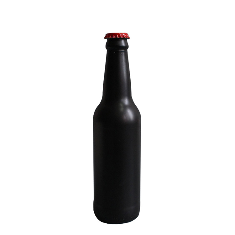 Screen Printing Eco-friendly 330ml 500ml Matte Black Frosted Custom Empty Glass Juice Beer Bottles With Crown Metal Caps