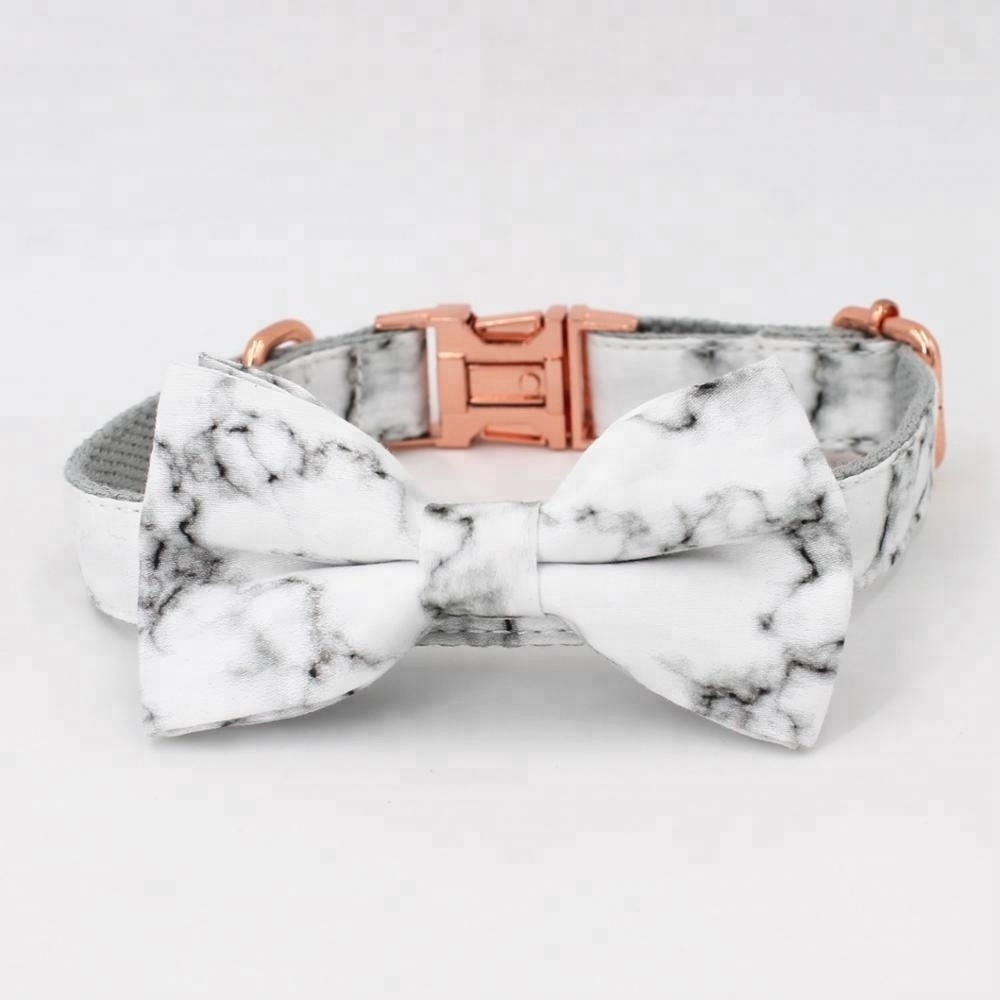 Marble Pattern Dog Bow Collar with Rose Gold Buckle ,Matching Leashing Available