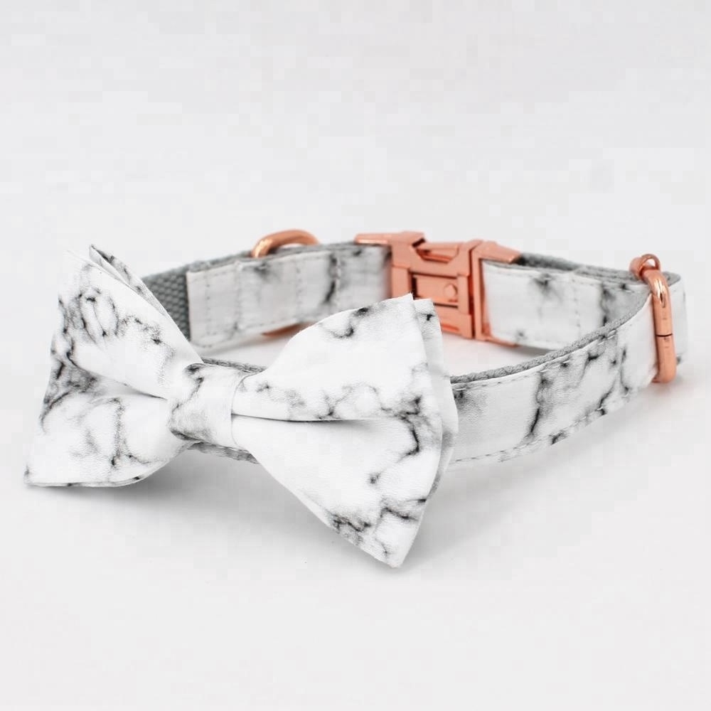 Marble Pattern Dog Bow Collar with Rose Gold Buckle ,Matching Leashing Available