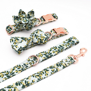 Blue Floral Pet Supplier Wholesale Eco Custom High Quality Dog Collar Leash Dog Collar Bow