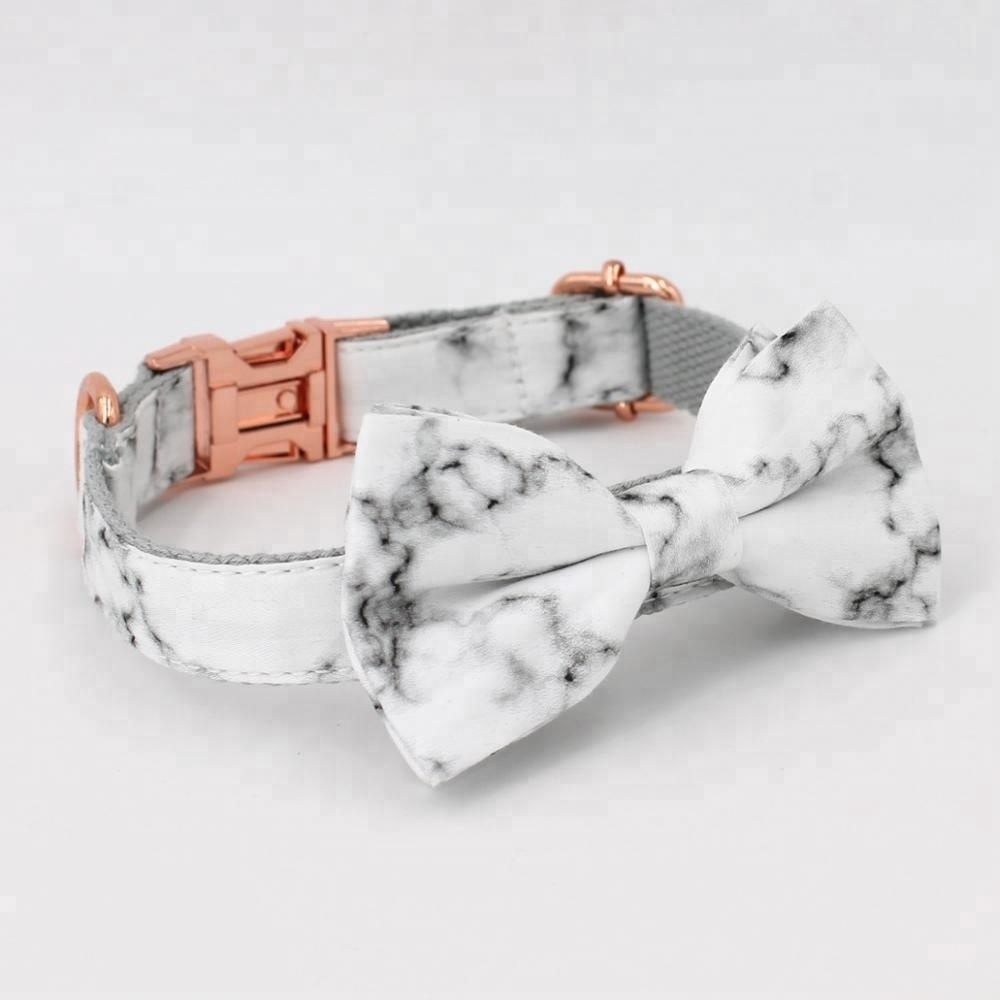 Marble Pattern Dog Bow Collar with Rose Gold Buckle ,Matching Leashing Available