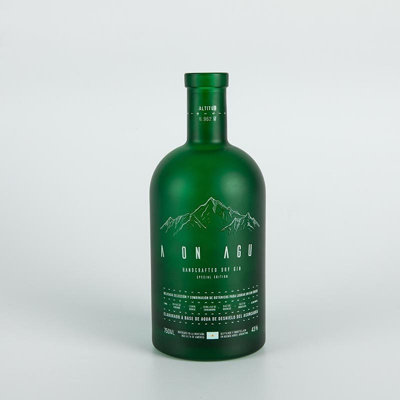 Custom Round Frost Green Black Sparkly Gin Empty Vodka Spirit Alcohol Beverage Wine Liquor Bpttle With Screw Cap Stopper