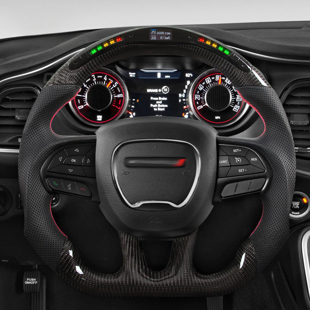 Perforated Leather Custom Carbon Fiber Steering Wheel With LED For Dodge Charger Challenger SRT 2014-2019