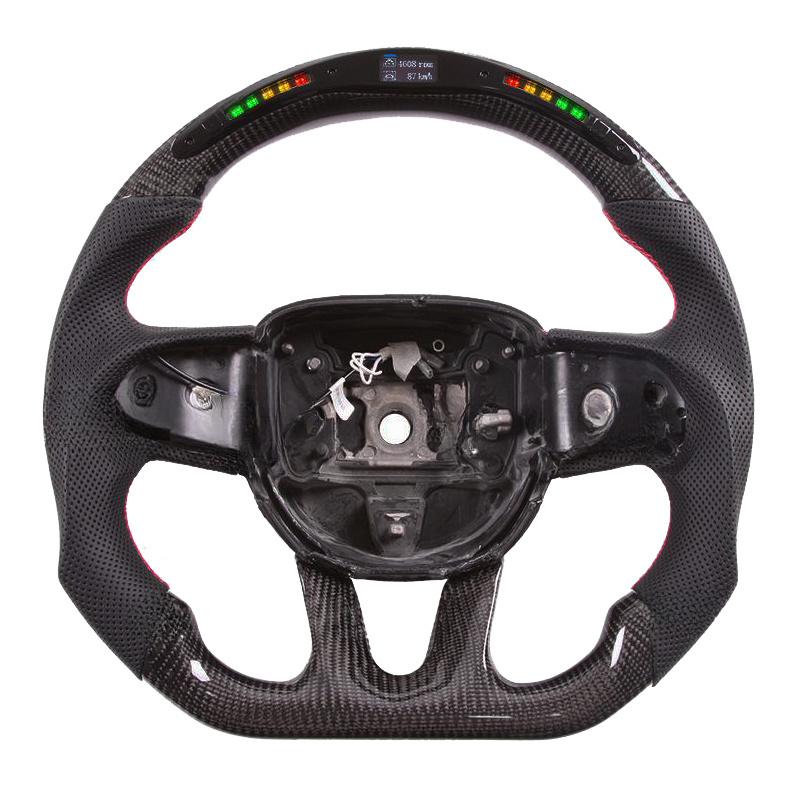 Perforated Leather Custom Carbon Fiber Steering Wheel With LED For Dodge Charger Challenger SRT 2014-2019