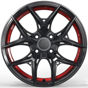 Mag Rims15 Inch Multi Spoke Black Red Finish Alloy Car Wheel Hub 4x100 Wheels 15 Car Rims Car Alloy Wheels