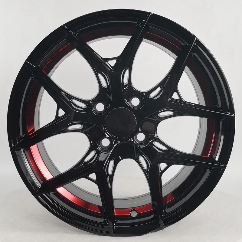 Mag Rims15 Inch Multi Spoke Black Red Finish Alloy Car Wheel Hub 4x100 Wheels 15 Car Rims Car Alloy Wheels