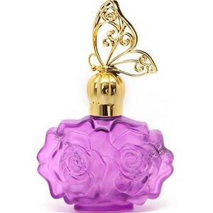 Luxury 50ml unique perfume empty yellow red pink flower glass bottle with golden red pink butterfly cap