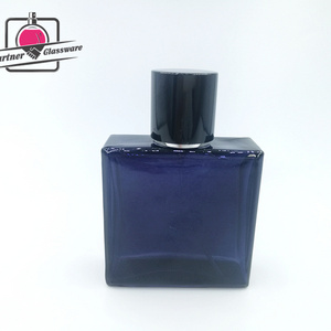 60ml High quality new design empty perfume square dark blue glass bottles with black cap