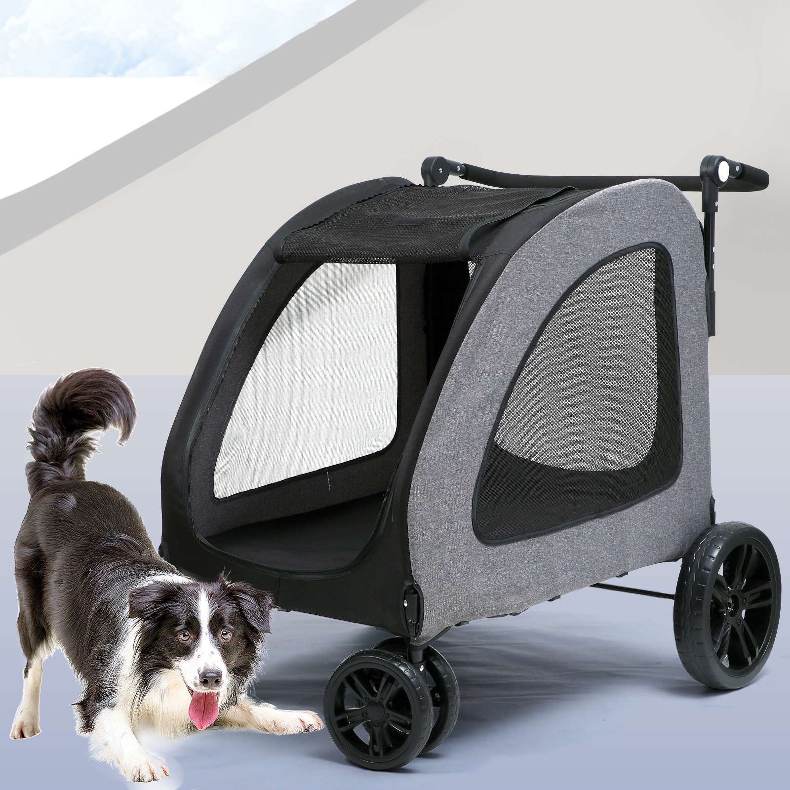 Large Capacity Dog Pet Trolley High Quality Pet Stroller Carrier Traveling Dog Stroller 4 Wheels