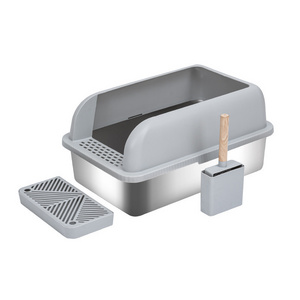 Cross-border hot stainless steel cat litter box easy to clean widening and thickening leak-proof litter box Large space