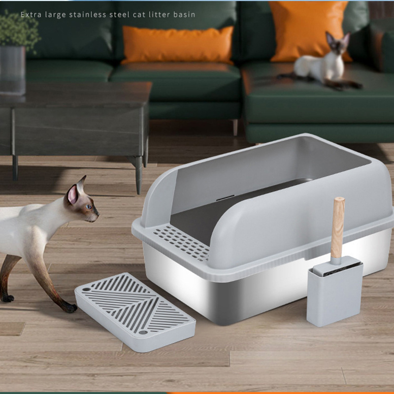 Cross-border hot stainless steel cat litter box easy to clean widening and thickening leak-proof litter box Large space