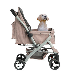 High Quality Foldable Four-wheel Pet Trolley Reversible Luxury Easy Assemble Folding Cat Dog Cart