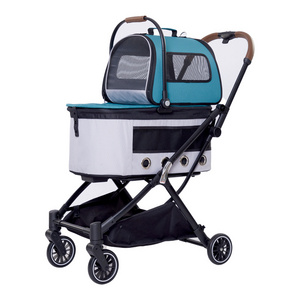 Luxury Collapsible Bag Dog Pulling Cart Folding Travel Carrier Trolley Pet Stroller With 4 Wheels