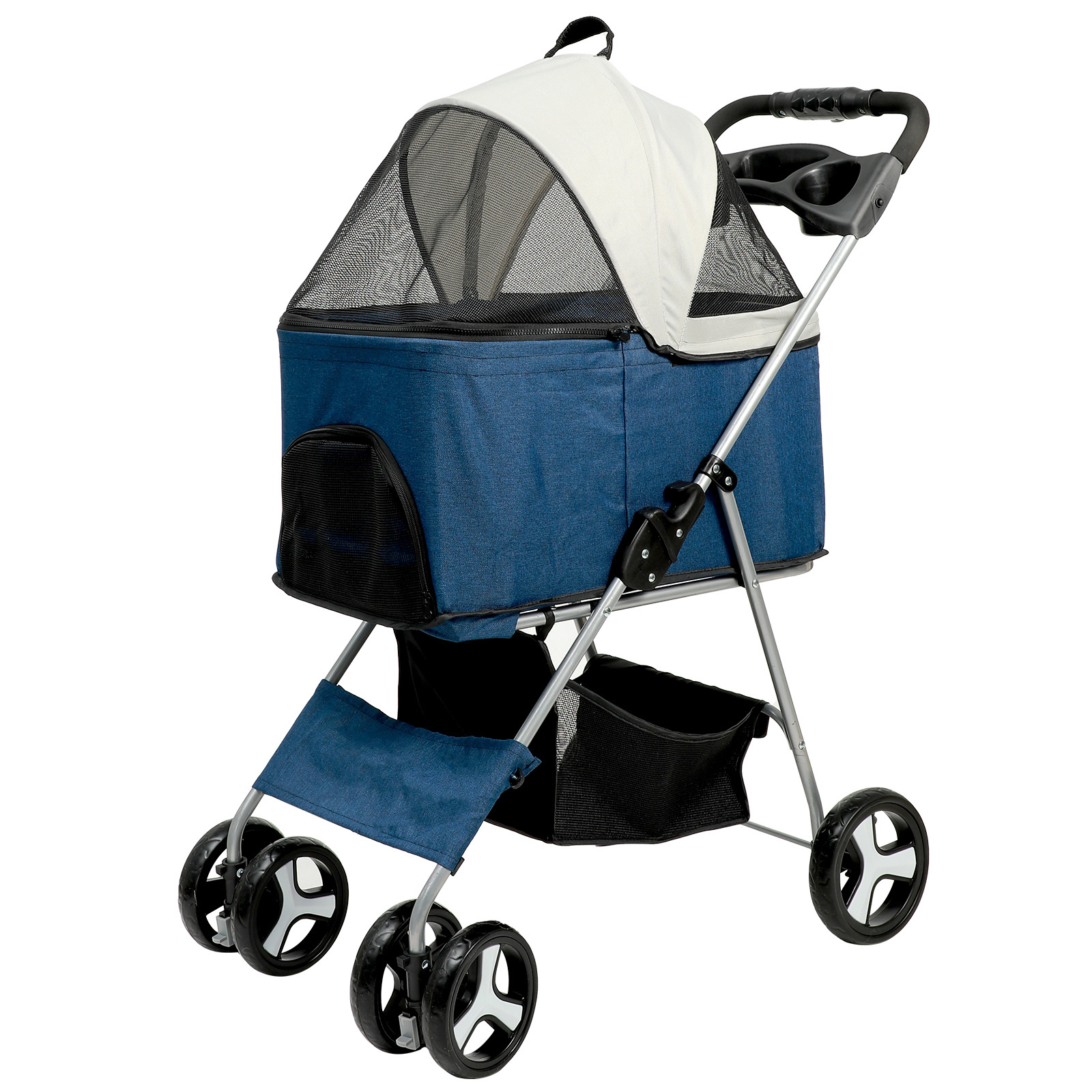 Great Quality  Folding Mobility Dog Stroller Cart 4 Wheels Oxford Fabric and Storage Basket