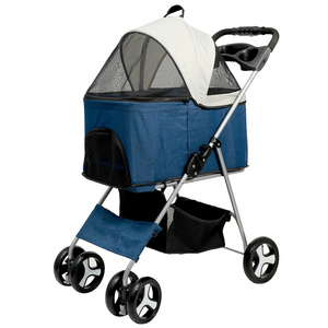 Great Quality  Folding Mobility Dog Stroller Cart 4 Wheels Oxford Fabric and Storage Basket