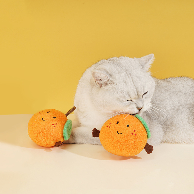 High Quality Safe Orange Pet Toy with Catnip Cute Design with Soft PP Cotton Playing Wholesale Pet Cat Bite Interactive Toy