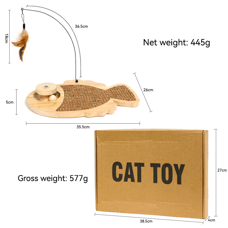 Small fish model cat scratching board with feather with Catnip ball fun cat toy for indoor cat corrugated clock scraper toy