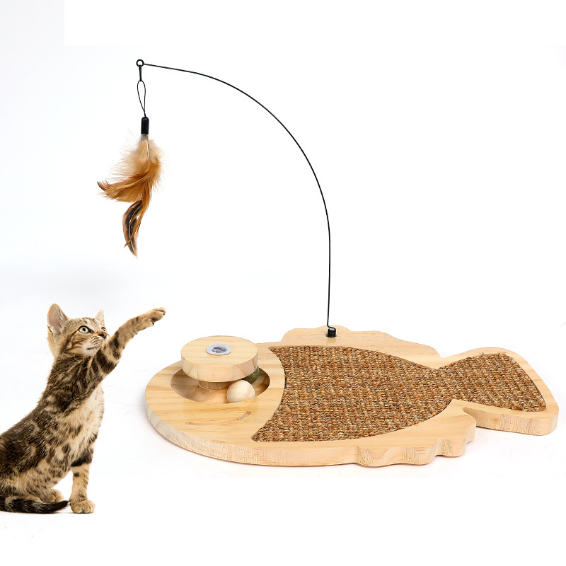 Small fish model cat scratching board with feather with Catnip ball fun cat toy for indoor cat corrugated clock scraper toy