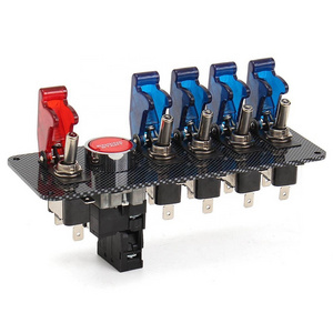 12V Switch Panel Black Powder Coat 4 Blue Switch 1 RED Switch Push Start  LED Toggle Button Panel