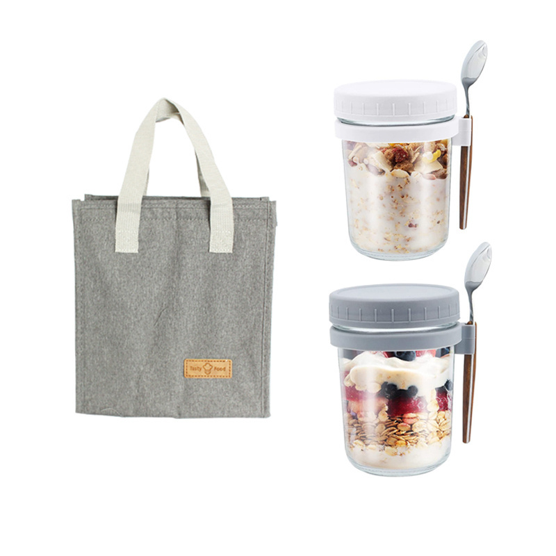 300ml 350ml Measurement glass mason jar Overnight Oats container with lid and spoon for food storage