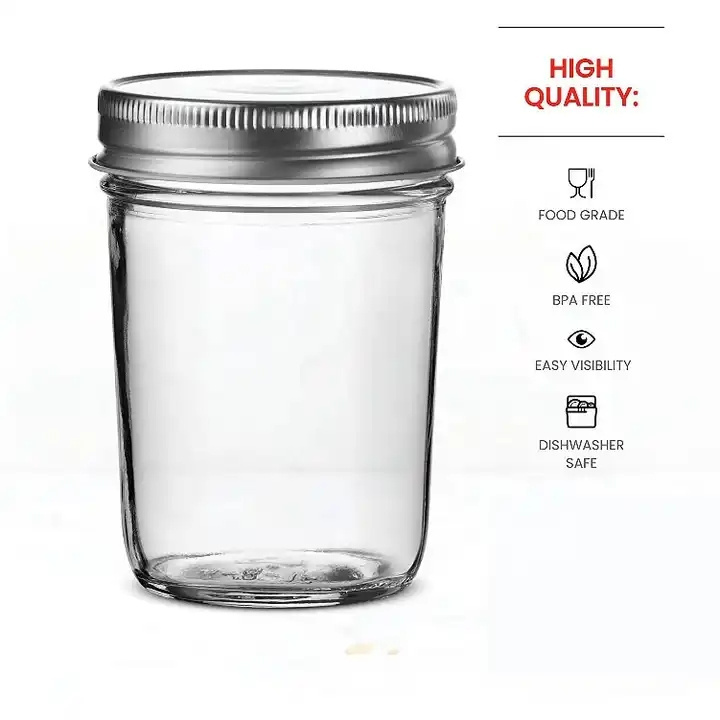 Wholesale Glass Mason Jar 8oz 240ml Clear Wide Mouth Food Storage Jar For Canning with Lid