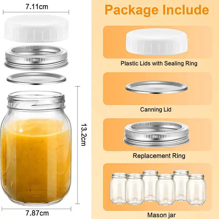 Food Container Empty Clear Wide Mouth16oz 500ml Becerage Oats Jam Airtight Sealed Glass Mason Jars With Plastic Metal Lids